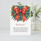 Red Bow Baby Shower Christmas Brunch サンキューカード (スタンド正面)