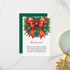 Red Bow Baby Shower Christmas Brunch サンキューカード