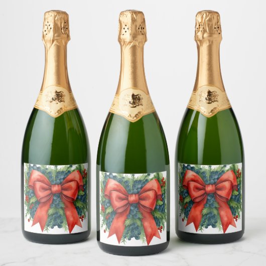 Red Bow Baby Shower Christmas Brunch スパークリングワインラベル (ボトル)