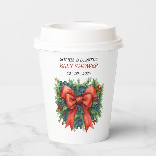 Red Bow Baby Shower Christmas Brunch 紙コップ (裏面)