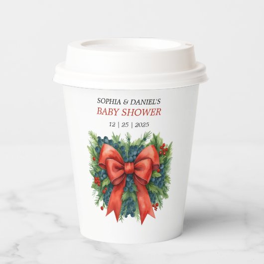 Red Bow Baby Shower Christmas Brunch 紙コップ (正面)