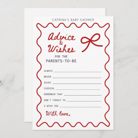 Red Bow Baby Shower - Editable Name, 5x7 招待状 (正面/裏面)