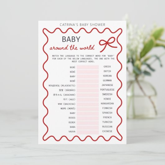 Red Bow Baby Shower - Editable Name, 5x7 招待状 (スタンド正面)