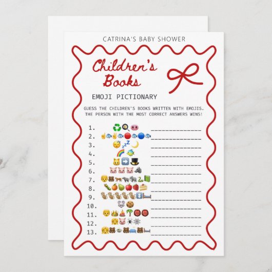 Red Bow Baby Shower - Editable Name, 5x7 招待状 (正面/裏面)