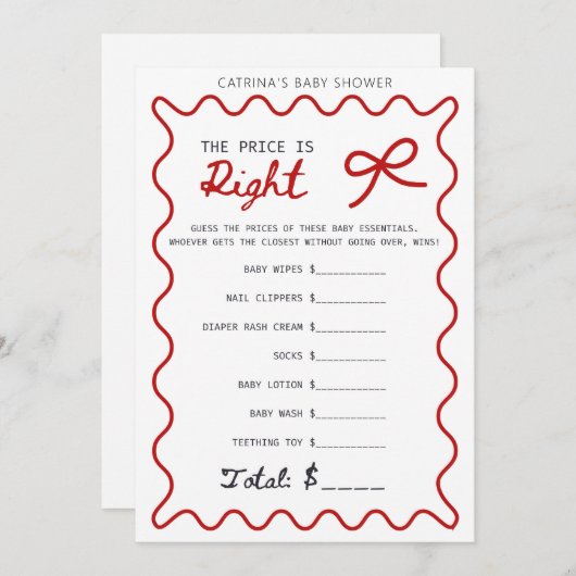 Red Bow Baby Shower - Editable Name, 5x7 招待状 (正面/裏面)