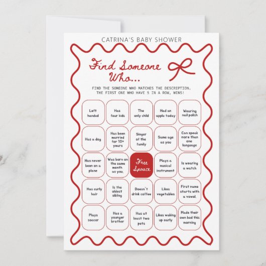 Red Bow Baby Shower - Editable Name, 5x7 Invitatio 招待状 (正面)