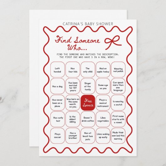 Red Bow Baby Shower - Editable Name, 5x7 Invitatio 招待状 (正面/裏面)
