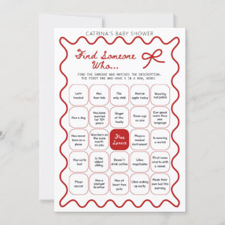 Red Bow Baby Shower - Editable Name, 5x7 Invitatio 招待状