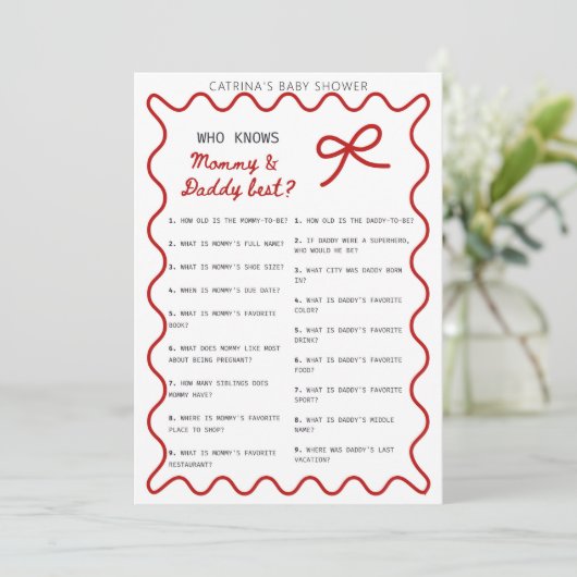 Red Bow Baby Shower - Editable Name, 5x7 Invitatio 招待状 (スタンド正面)