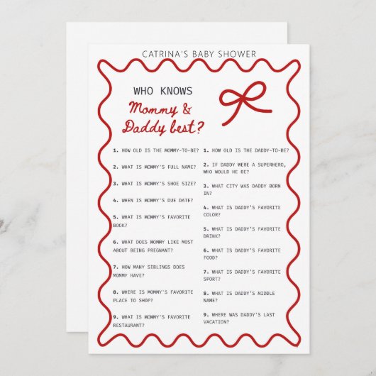 Red Bow Baby Shower - Editable Name, 5x7 Invitatio 招待状 (正面/裏面)