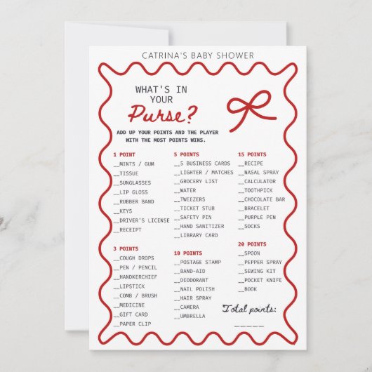 Red Bow Baby Shower - Editable Name, 5x7 Invitatio 招待状 (正面)