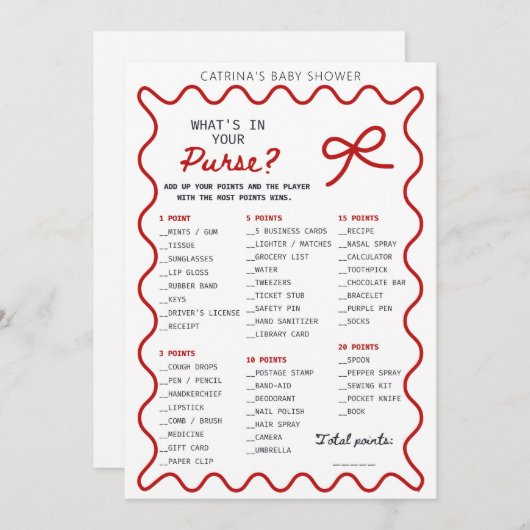 Red Bow Baby Shower - Editable Name, 5x7 Invitatio 招待状 (正面/裏面)