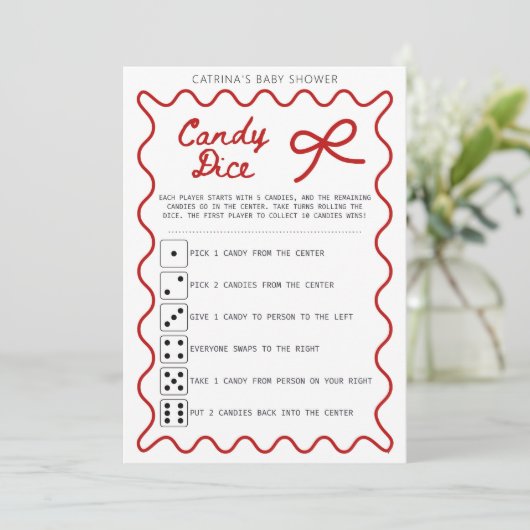 Red Bow Baby Shower - Editable Name, 5x7 Invitatio 招待状 (スタンド正面)