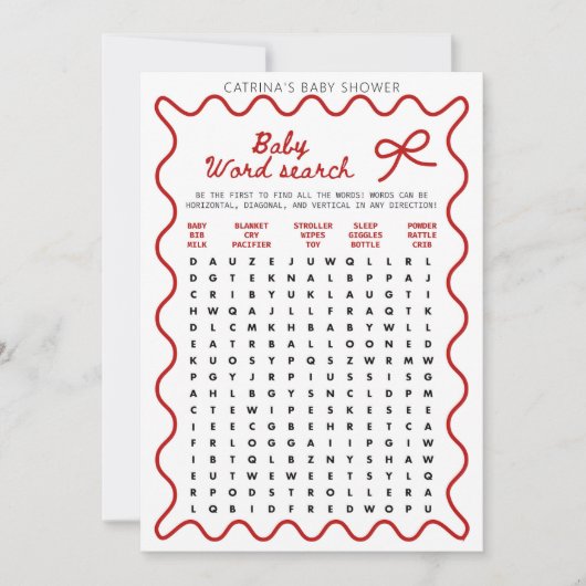 Red Bow Baby Shower - Editable Name, 5x7 Invitatio 招待状 (正面)