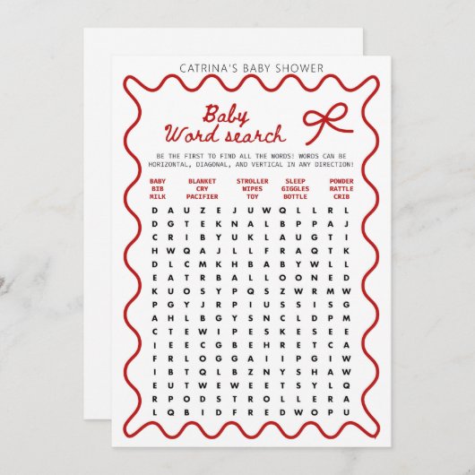 Red Bow Baby Shower - Editable Name, 5x7 Invitatio 招待状 (正面/裏面)