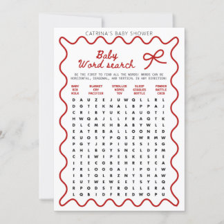Red Bow Baby Shower - Editable Name, 5x7 Invitatio 招待状