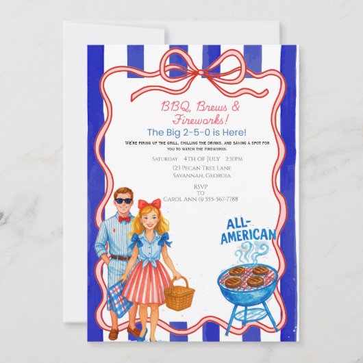 Red Bow BBQ, Brews, Fireworks 4th of July 招待状 (正面)