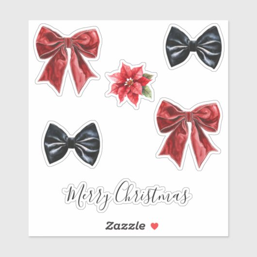 Red Bow Black Bow Tie Christmas シール (シート)