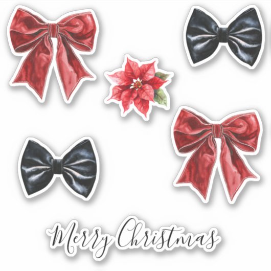 Red Bow Black Bow Tie Christmas シール (正面)