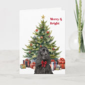 Red Bow Black Cocker Spaniel Dog Christmas Tree シーズンカード (正面)