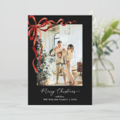 Red Bow Black Merry Christmas Photo シーズンカード (スタンド正面)