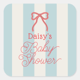 Red Bow & Blue Stripes Baby Shower スクエアシール