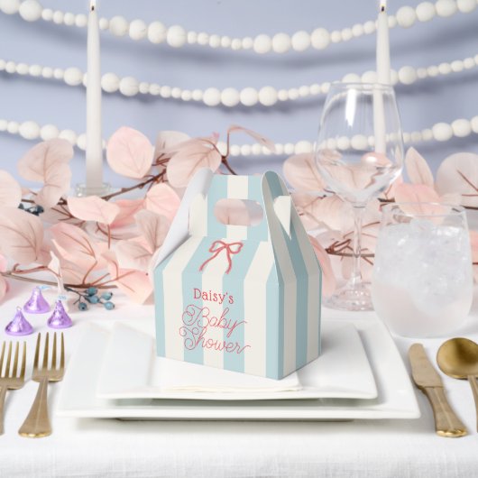 Red Bow & Blue Stripes Baby Shower フェイバーボックス (ウェディング)