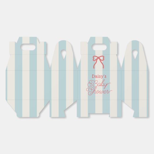 Red Bow & Blue Stripes Baby Shower フェイバーボックス (見開き)