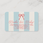 Red Bow & Blue Stripes Baby Shower Book Request エンクロージャーカード (正面)