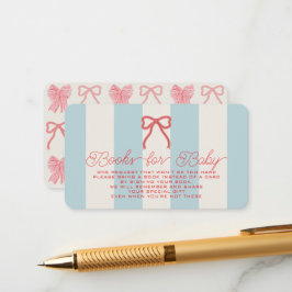 Red Bow & Blue Stripes Baby Shower Book Request エンクロージャーカード