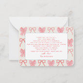 Red Bow & Blue Stripes Baby Shower Thank You ノートカード (裏面)