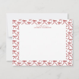 Red Bow Border Valentine's Day Note Card 招待状