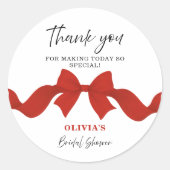 Red Bow Bridal Shower Thank You Favor Sticker ラウンドシール (正面)