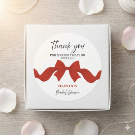 Red Bow Bridal Shower Thank You Favor Sticker ラウンドシール