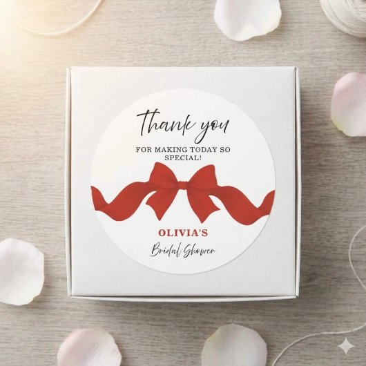 Red Bow Bridal Shower Thank You Favor Sticker ラウンドシール