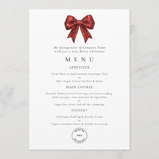 Red Bow Business Logo Christmas Party Menu Card 招待状 (正面)