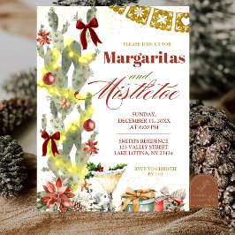 Red bow Cactus Christmas Margaritas and Mistletoe 招待状