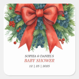 Red Bow Christmas Baby Shower スクエアシール