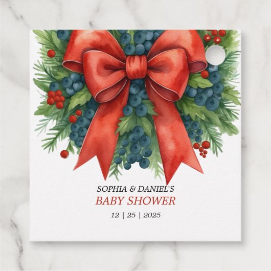 Red Bow Christmas Baby Shower フェイバータグ (裏面)