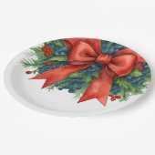 Red Bow Christmas Baby Shower ペーパープレート (アングル)