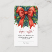 Red Bow Christmas Baby Shower Diaper Raffle エンクロージャーカード (正面)