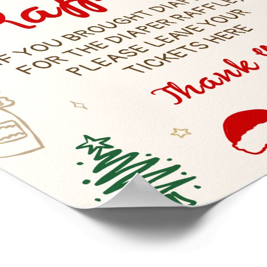 Red Bow Christmas Baby Shower Diaper Raffle  ポスター (角)