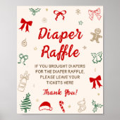 Red Bow Christmas Baby Shower Diaper Raffle  ポスター (正面)