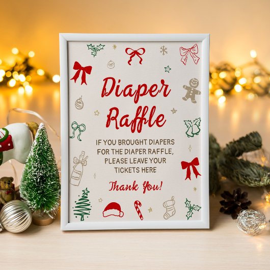 Red Bow Christmas Baby Shower Diaper Raffle  ポスター