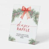 Red Bow Christmas Baby Shower Diaper Raffle Sign 台座サイン (正面)