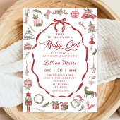 Red Bow Christmas Baby Shower Invitation 招待状