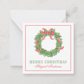 Red Bow Christmas Boxwood Wreath ノートカード (正面)