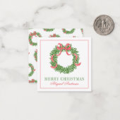 Red Bow Christmas Boxwood Wreath ノートカード (正面/裏面インサイチュ)