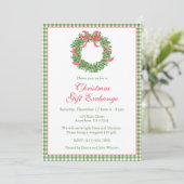 Red Bow Christmas Boxwood Wreath Party 招待状 (スタンド正面)