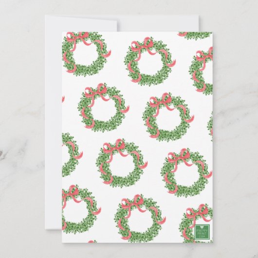 Red Bow Christmas Boxwood Wreath Party 招待状 (裏面)